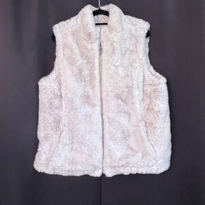 Nicole Miller Elegant Faux Fur‎ Cream Reversible Vest Sleeveless Pockets Large